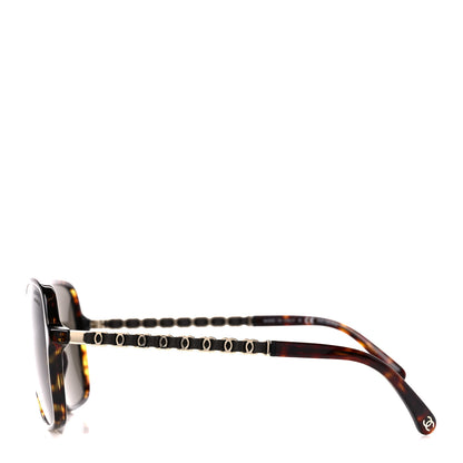 Chanel Metal Calfskin Polarized CC Chain Polarized Pilot Sunglasses 5439-Q-A Tortoise 3 of 9