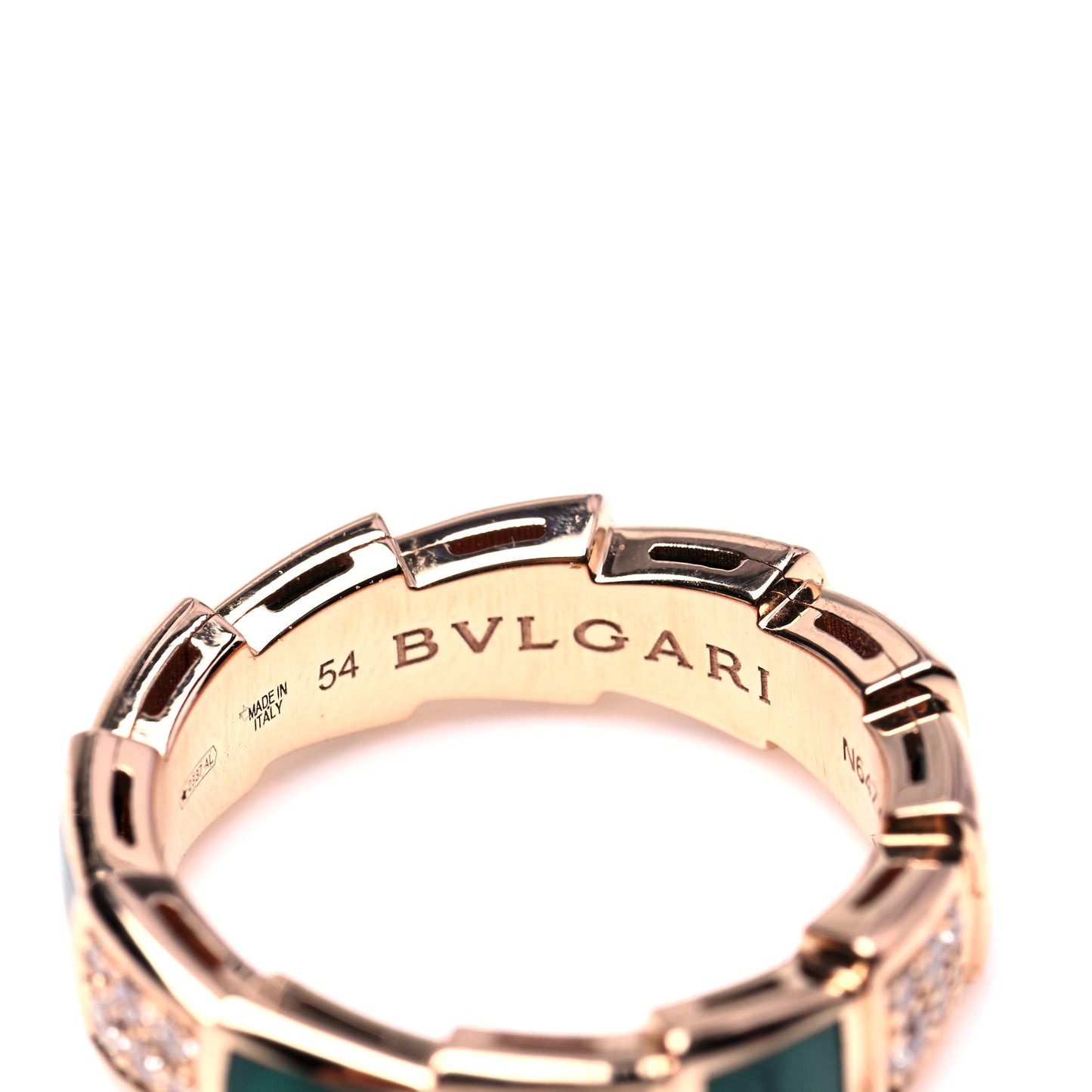 18K Rose Gold Diamond Malachite 6mm Serpenti Viper Band Ring 54 6.75