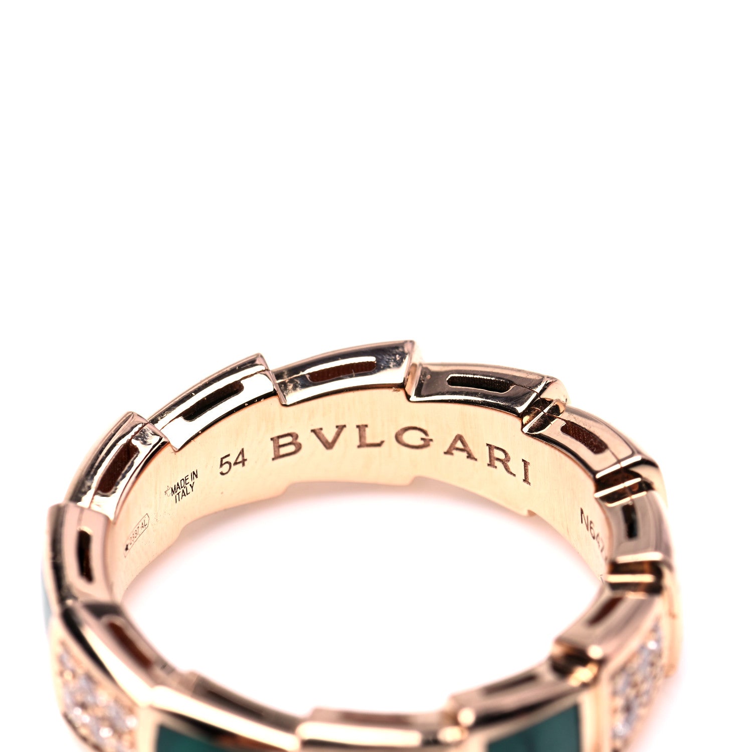 Bulgari 18K Rose Gold Diamond Malachite 6mm Serpenti Viper Band Ring 54 6.75 5 of 8