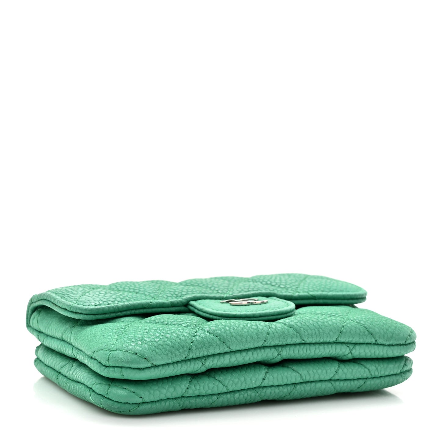 Iridescent Caviar Quilted Flap Zip Card Holder Green