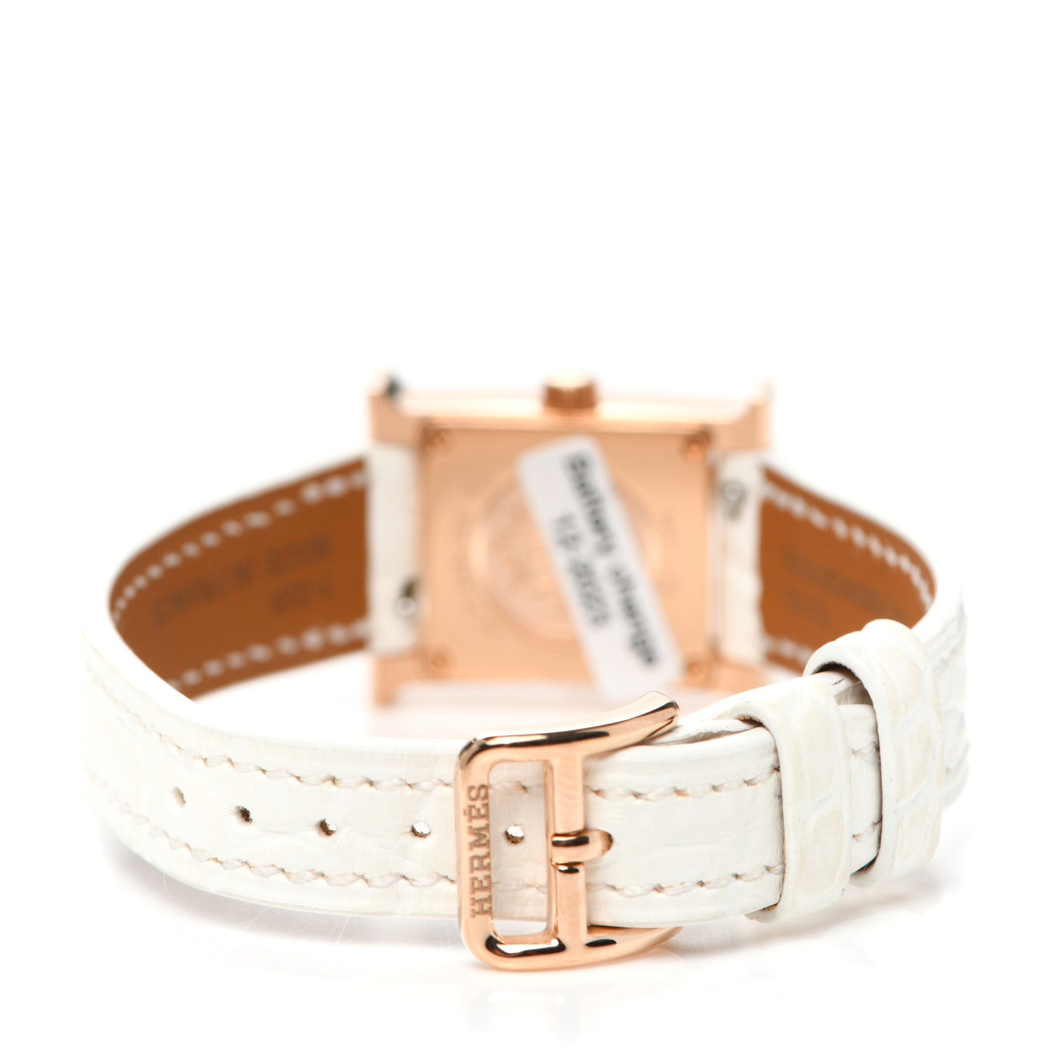 Hermes 18K Rose Gold Alligator Diamond Bezel Mother of Pearl 17.2mm Heure H Hour Quartz Watch Blanc 3 of 5