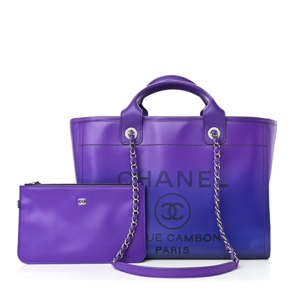 Chanel Shaded Calfskin Small Deauville Tote Purple Blue 3 of 12
