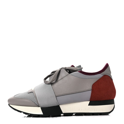 Balenciaga Mesh Calfskin Neoprene Suede Womens Race Runner Sneakers 37 Gris Bois de Rose 1 of 7
