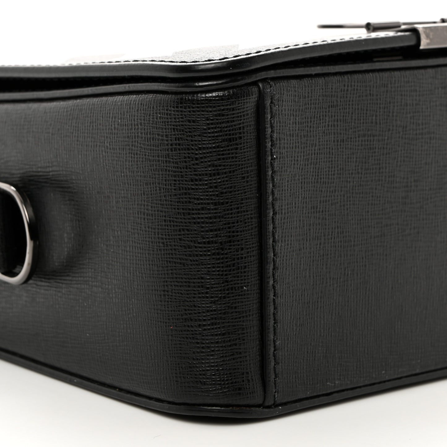 Saffiano Striped Diag Binder Clip Bag Black White