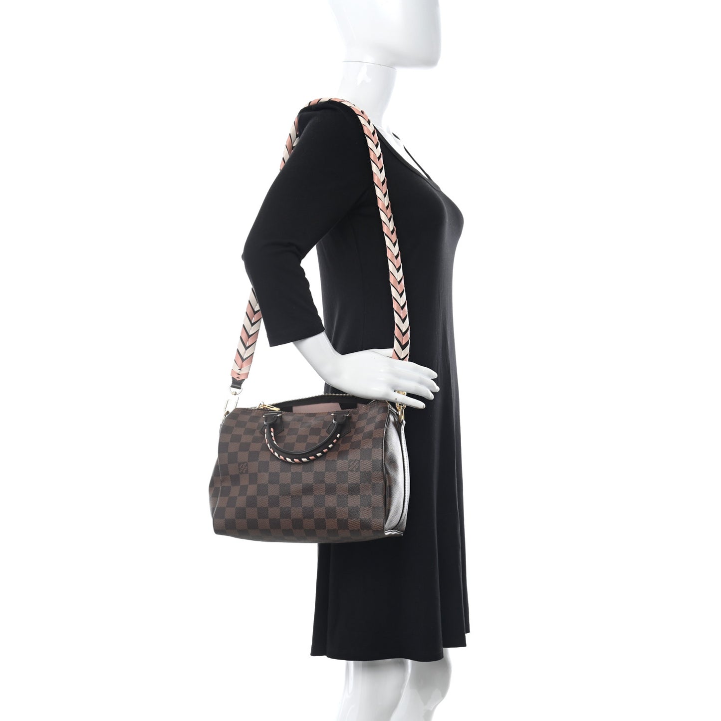 Damier Ebene Braided Speedy Bandouliere 25 Pink
