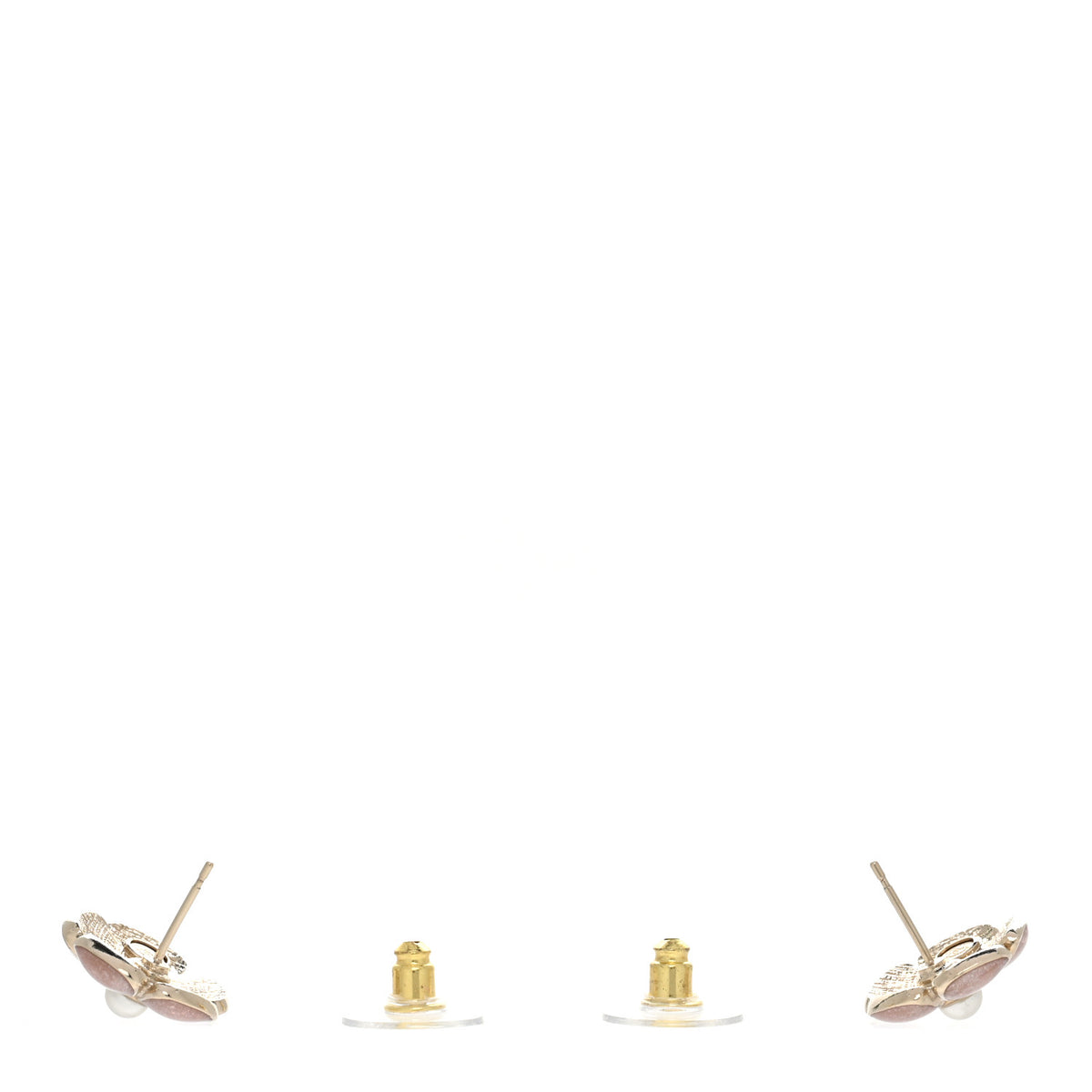 Glitter Enamel Pearl Flower CC Earrings Pink Gold