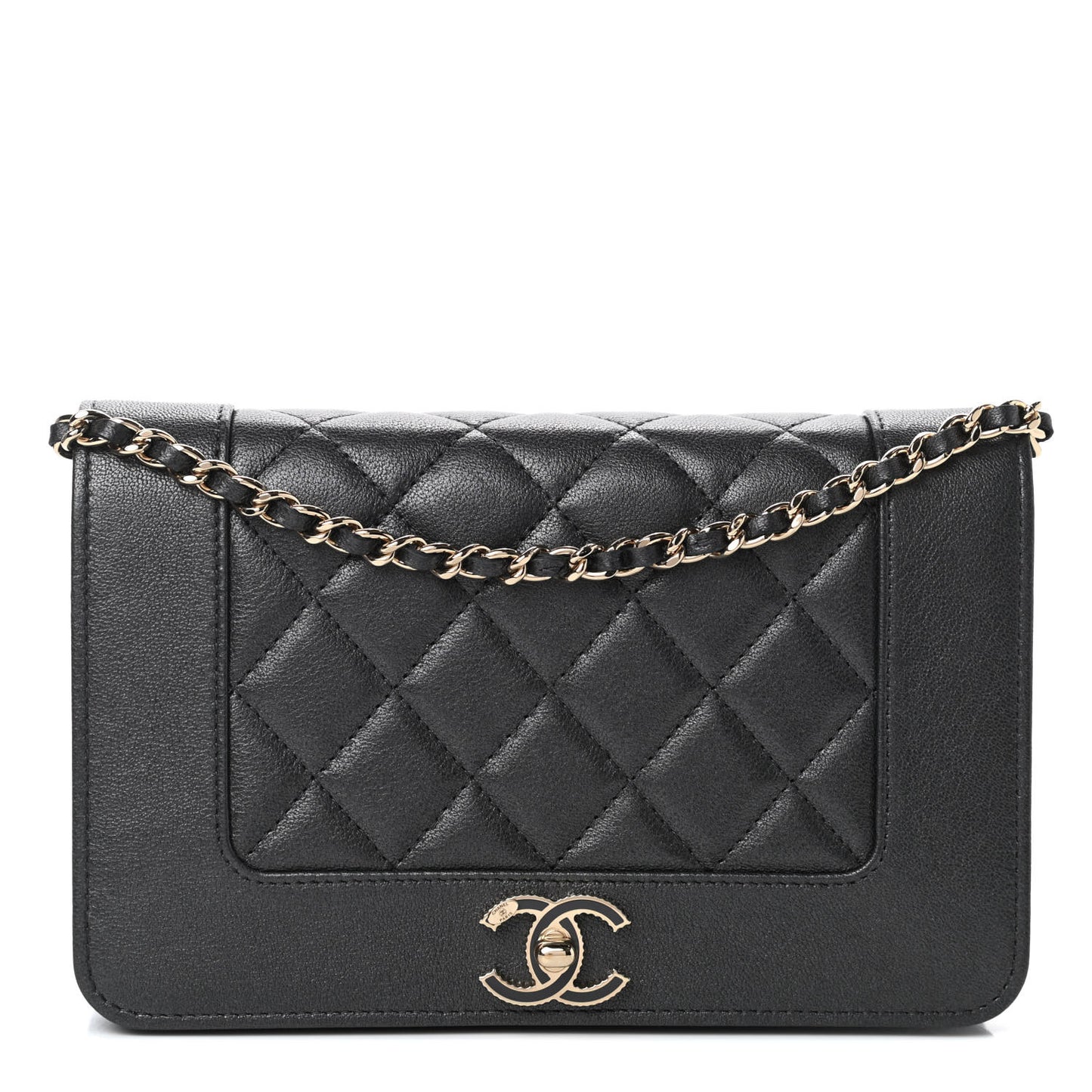 Sheepskin Quilted Mademoiselle Vintage Wallet On Chain WOC Dark Grey