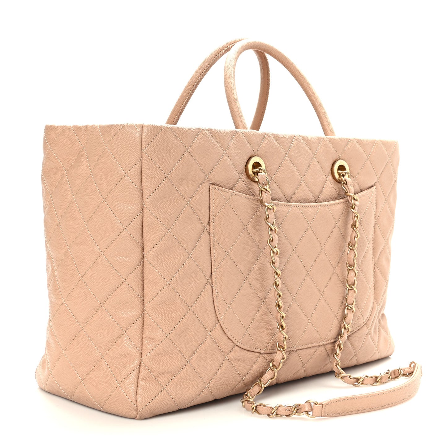 Caviar Quilted Large Coco Handle Shopping Tote Beige