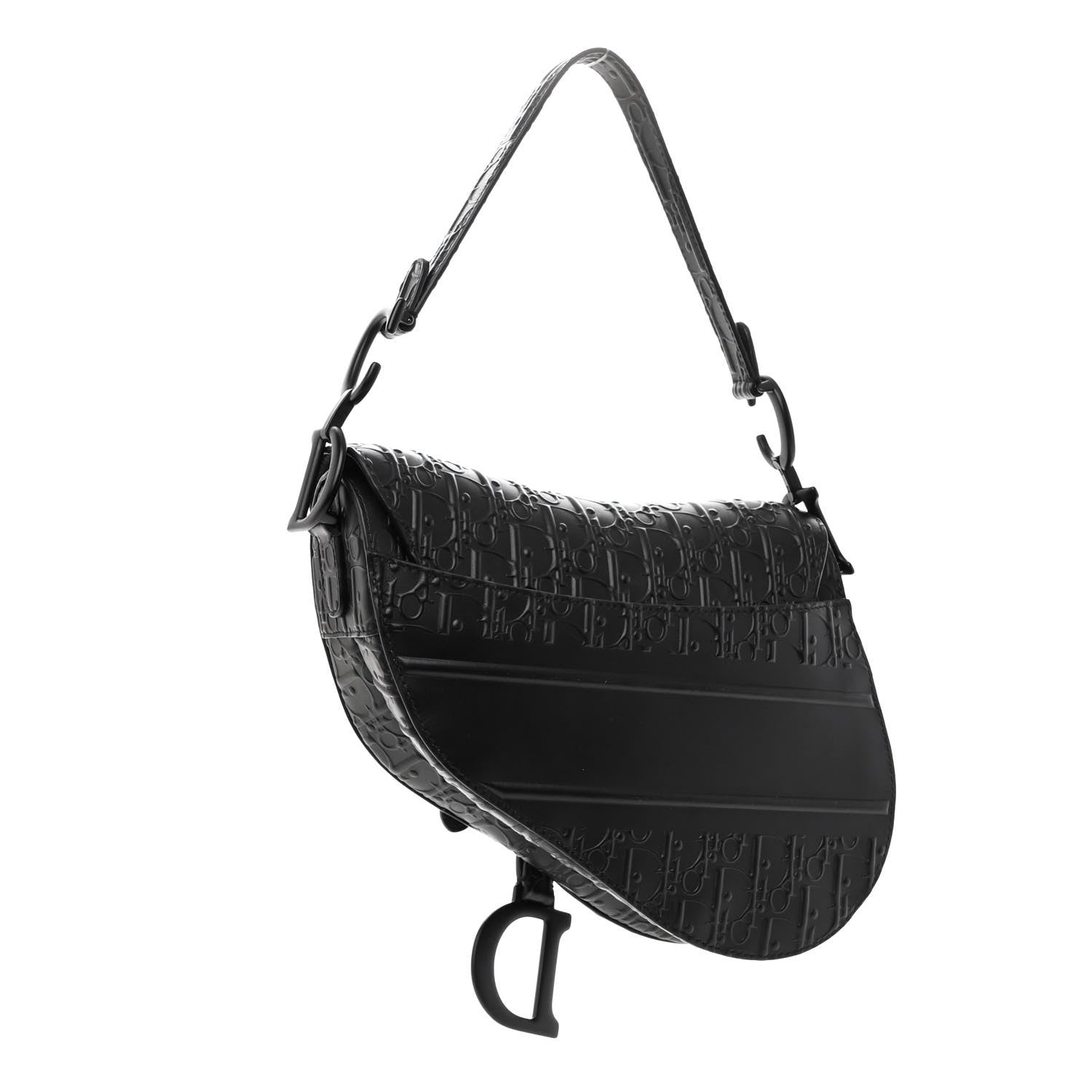 Christian Dior Calfskin Embossed Oblique Saddle Bag Black 3 of 9
