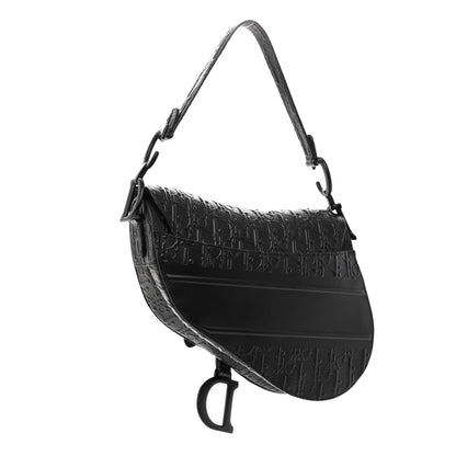 Christian Dior Calfskin Embossed Oblique Saddle Bag Black 3 of 9