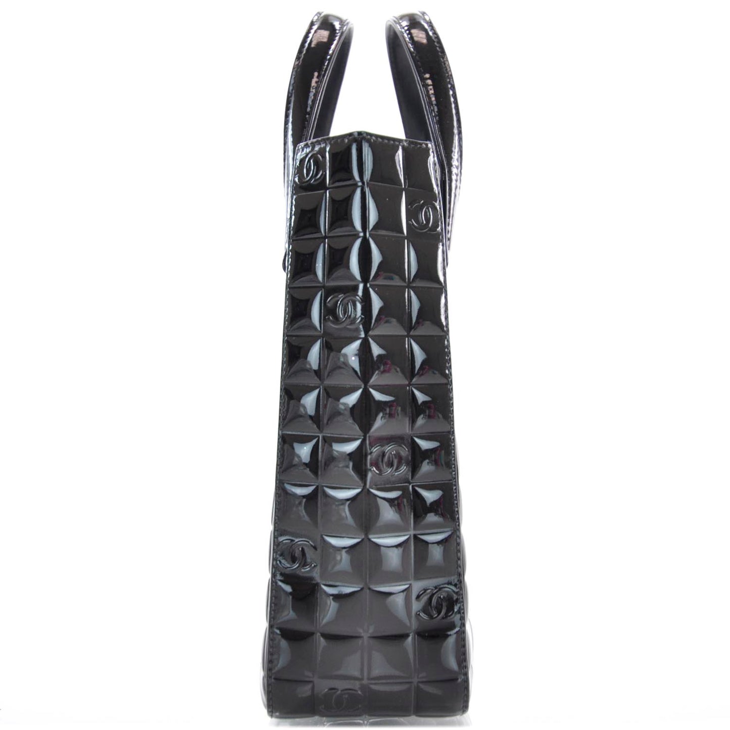 Patent Chocolate Bar Quilted Tote Black