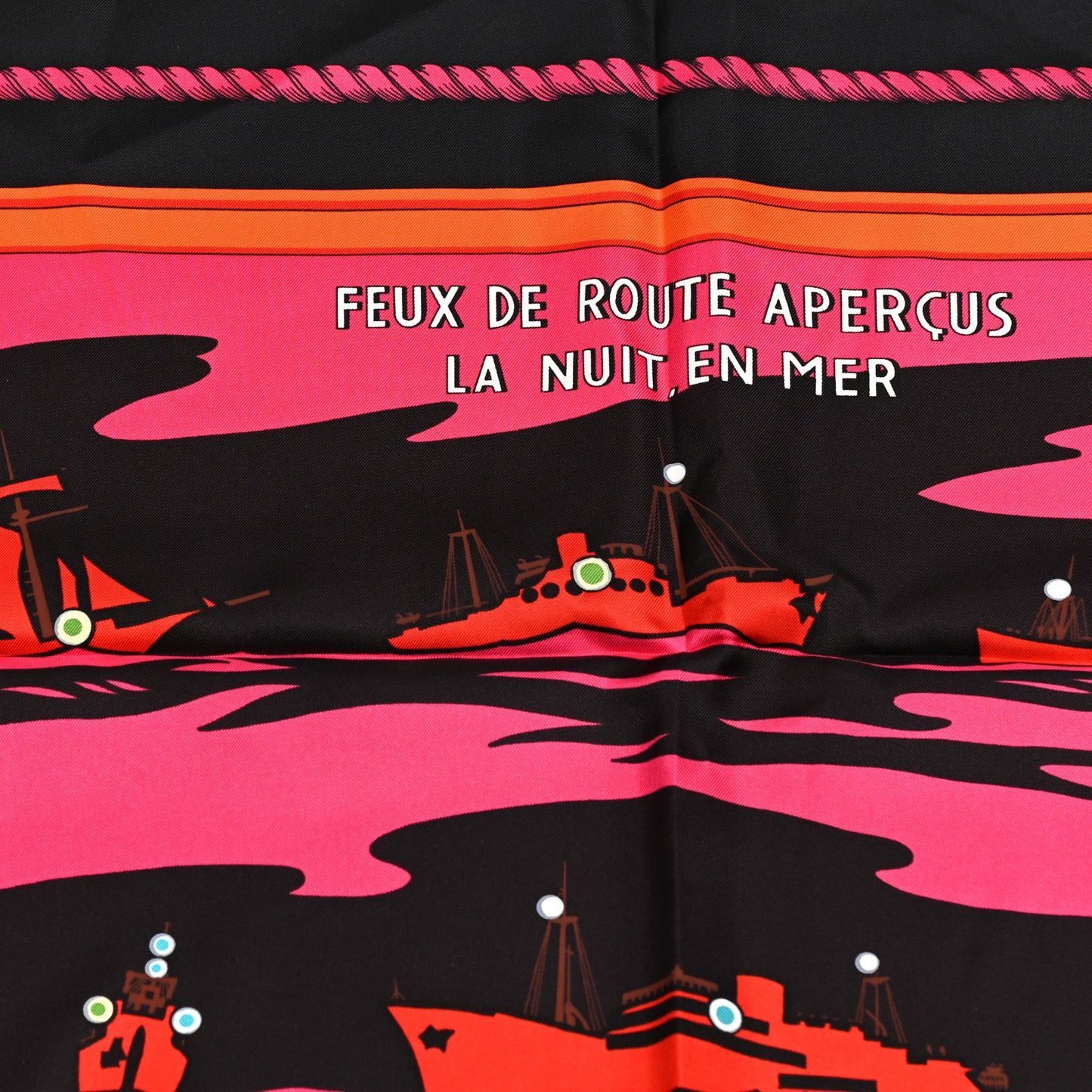 Silk Feux De Route Apercus La Nuit Scarf 90 Black Rose Fuchsia Orange