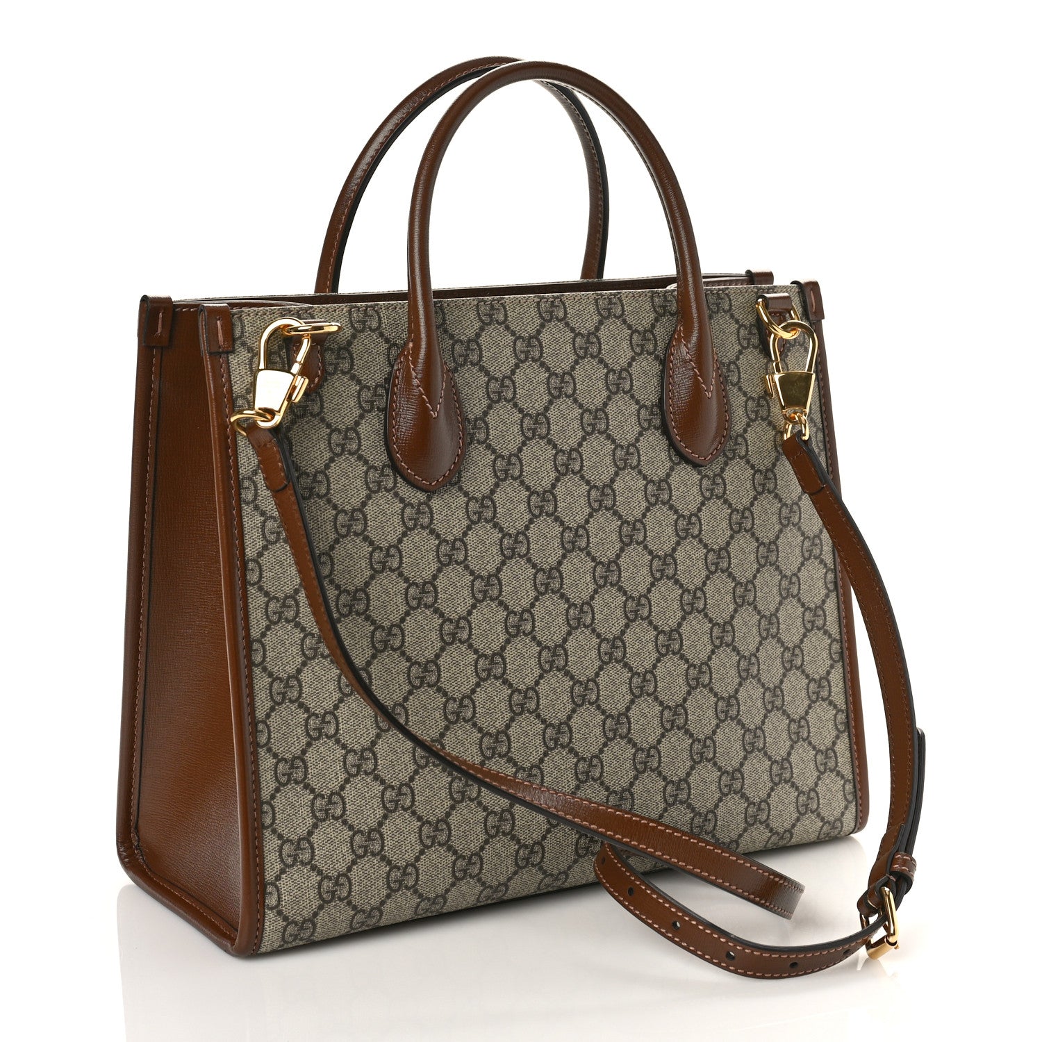 Gucci GG Supreme Monogram Azalea Calfskin Small Retro Interlocking G Tote Bag Beige Ebony Brown Sugar 1 of 10