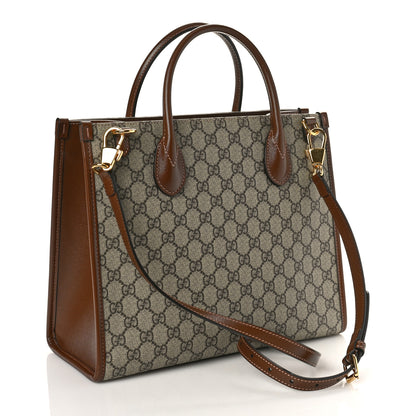 Gucci GG Supreme Monogram Azalea Calfskin Small Retro Interlocking G Tote Bag Beige Ebony Brown Sugar 1 of 10