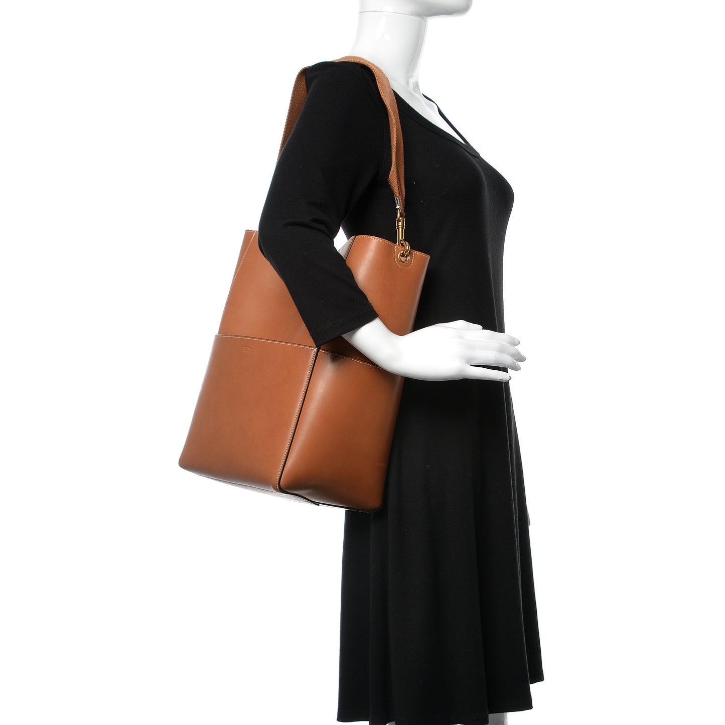 Natural Calfskin Sangle Bucket Bag Tan