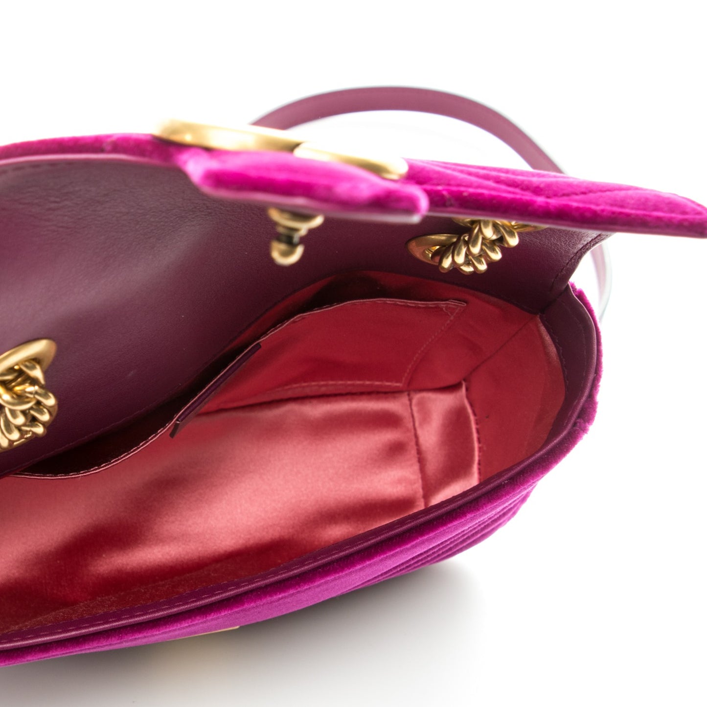 Velvet Matelasse Mini GG Marmont Shoulder Bag Fuchsia Violet Cyclamen