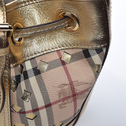 Burberry Haymarket Check Drawstring Claudia Bag Gold 12 of 13