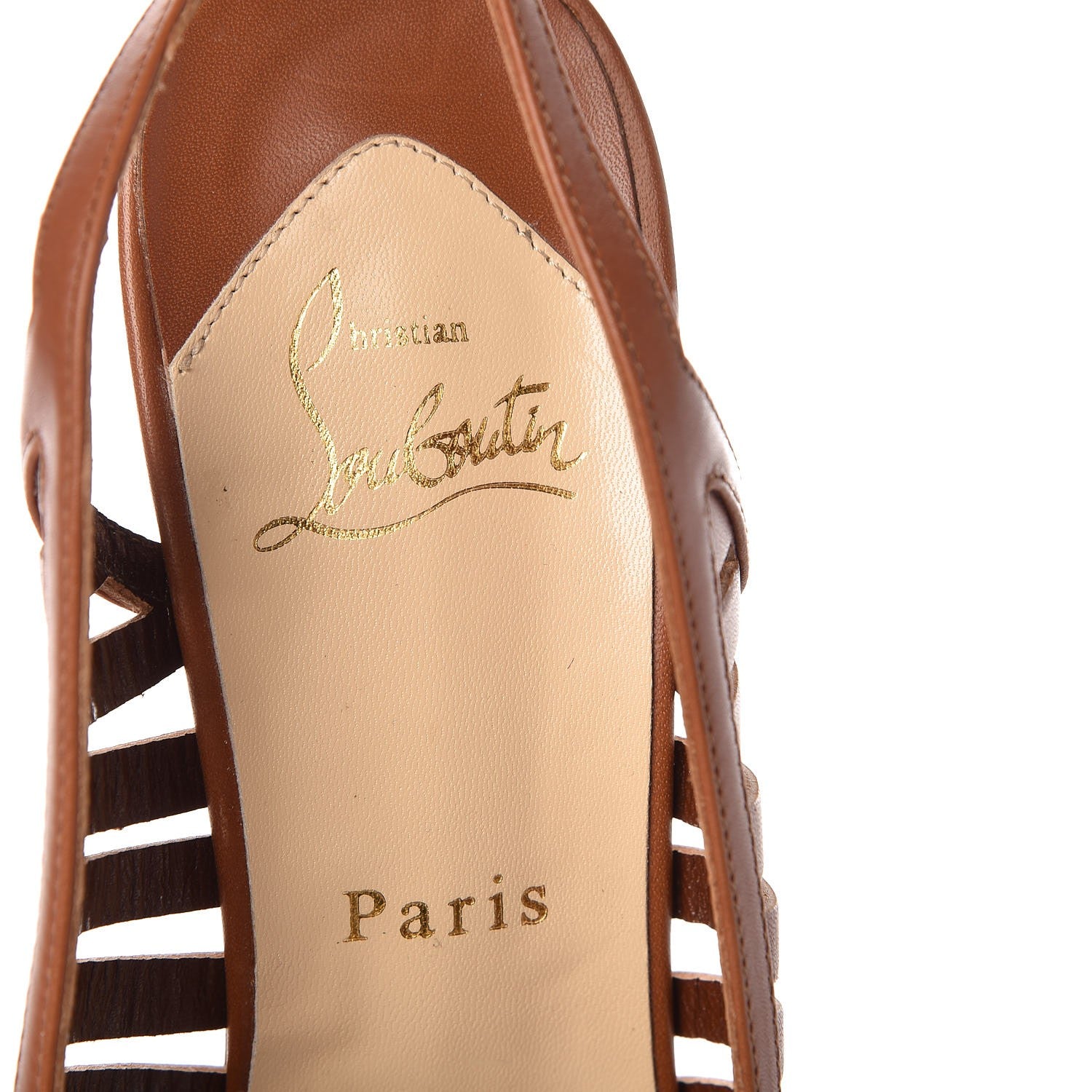 Christian Louboutin Calfskin Slingback Platform Pumps 38 Brown 7 of 8
