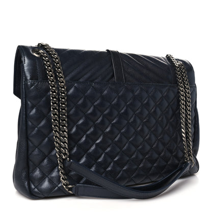 Saint Laurent Calfskin Mixed Matelasse Triquilt Large Monogram Satchel Deep Marine 2 of 10