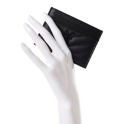 Saint Laurent Grain De Poudre Matelasse Chevron Monogram Credit Card Case Black 2 of 10