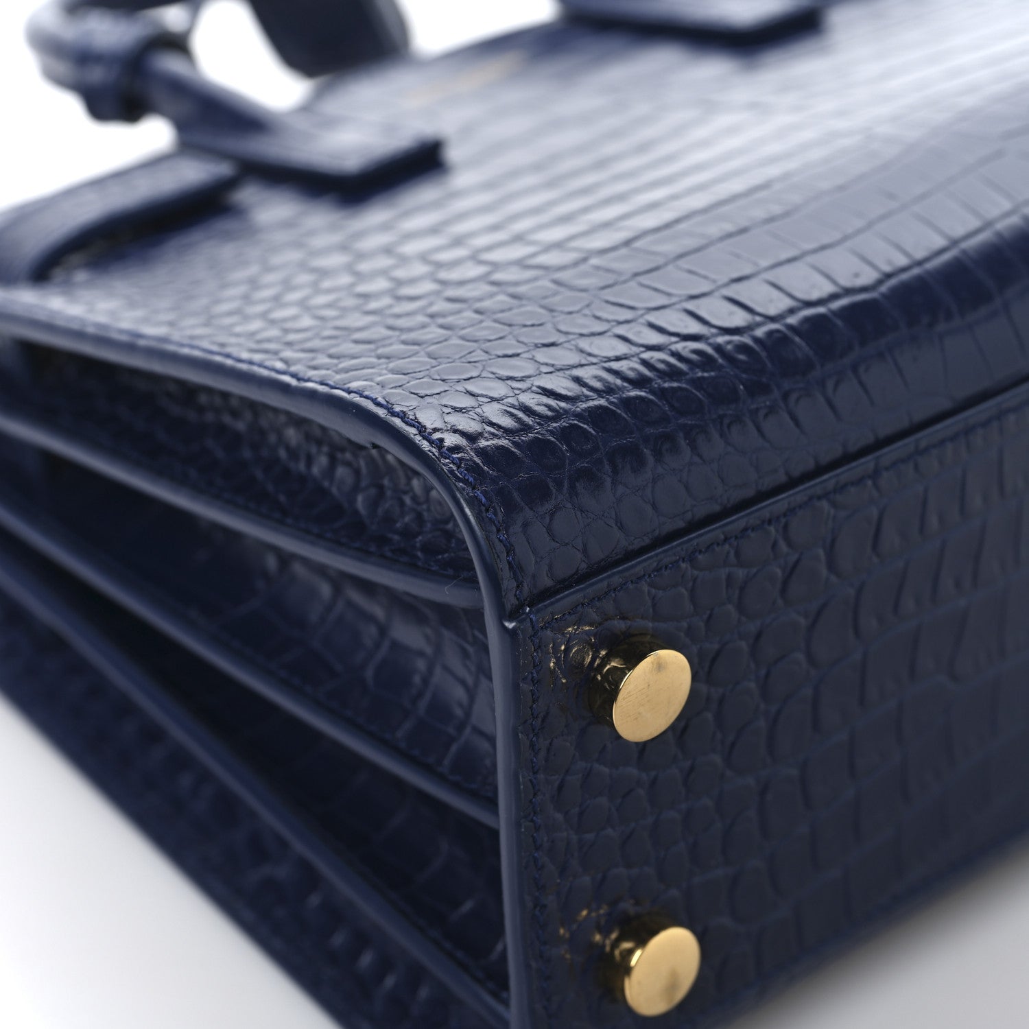 Saint Laurent Calfskin Crocodile Embossed Nano Sac De Jour Saphir 10 of 14