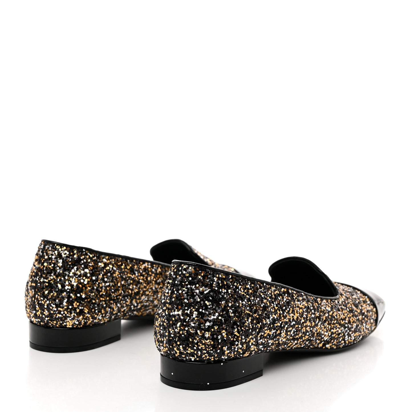 Glitter Fabric Patent Calfskin Mocassin Loafers 38 Black Bronze