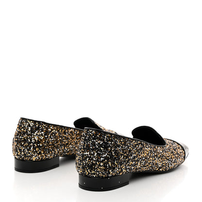 Chanel Glitter Fabric Patent Calfskin Mocassin Loafers 38 Black Bronze 4 of 8