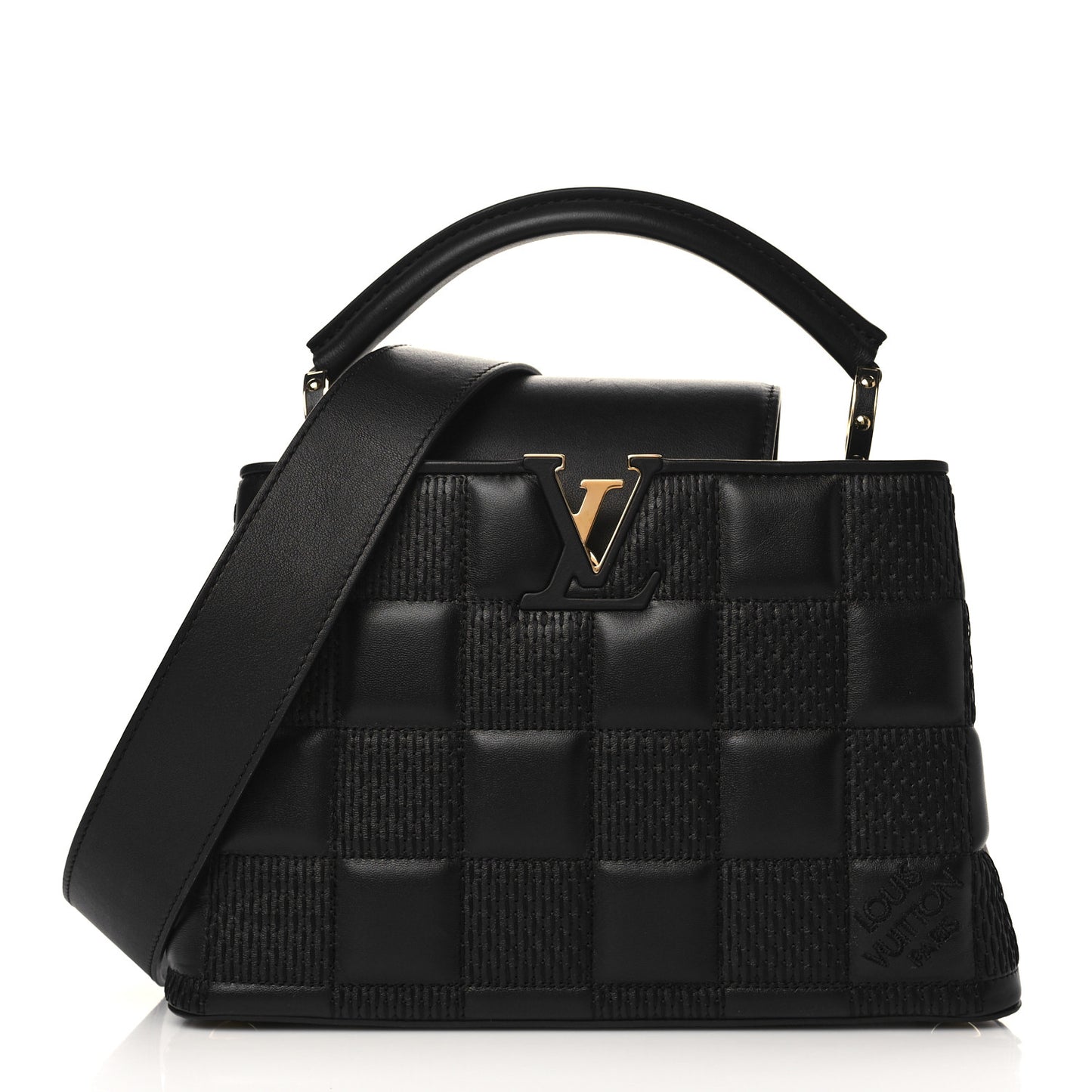 Lambskin Damier Quilt Capucines BB Matte Black