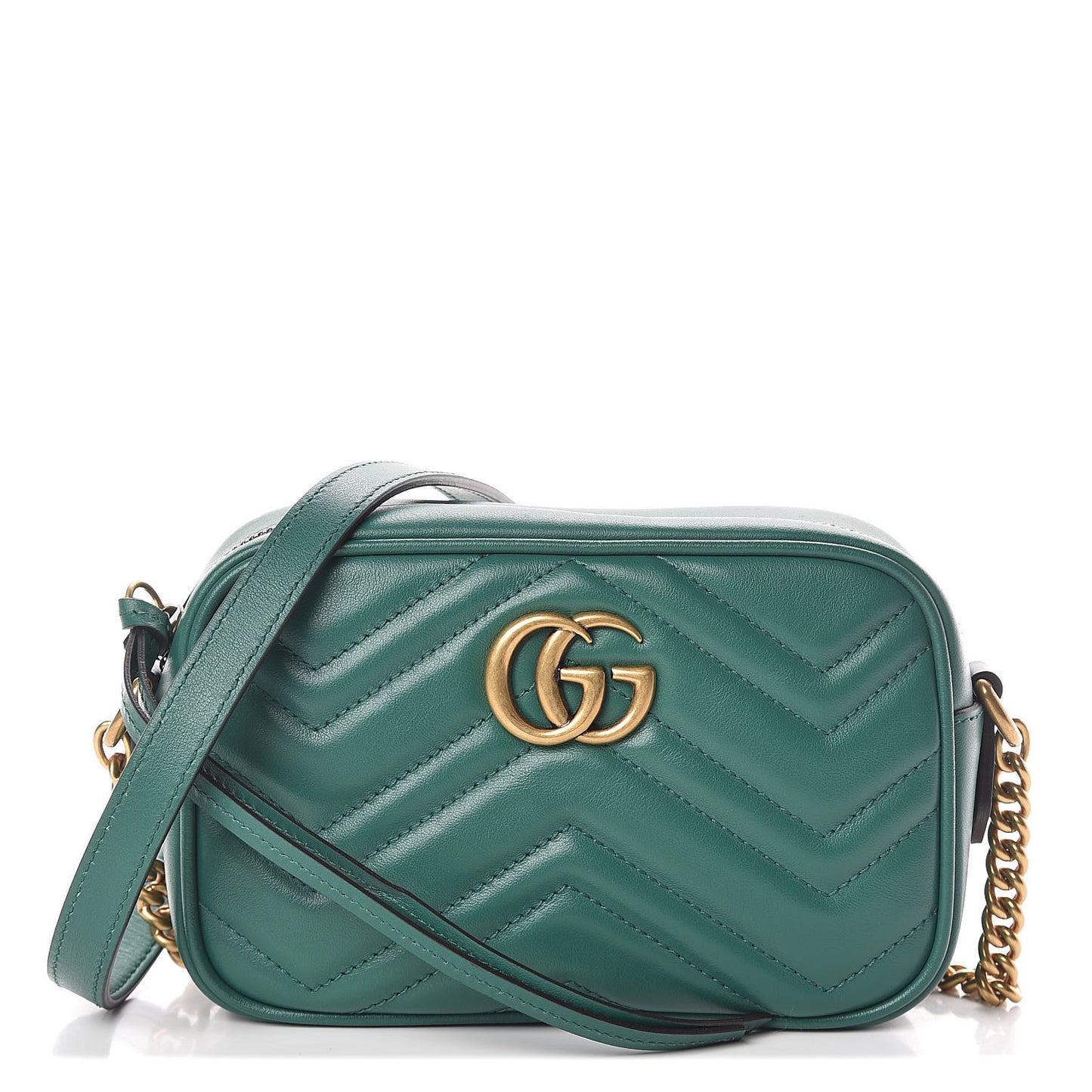 Calfskin Matelasse Mini GG Marmont Chain Shoulder Bag Emerald Green