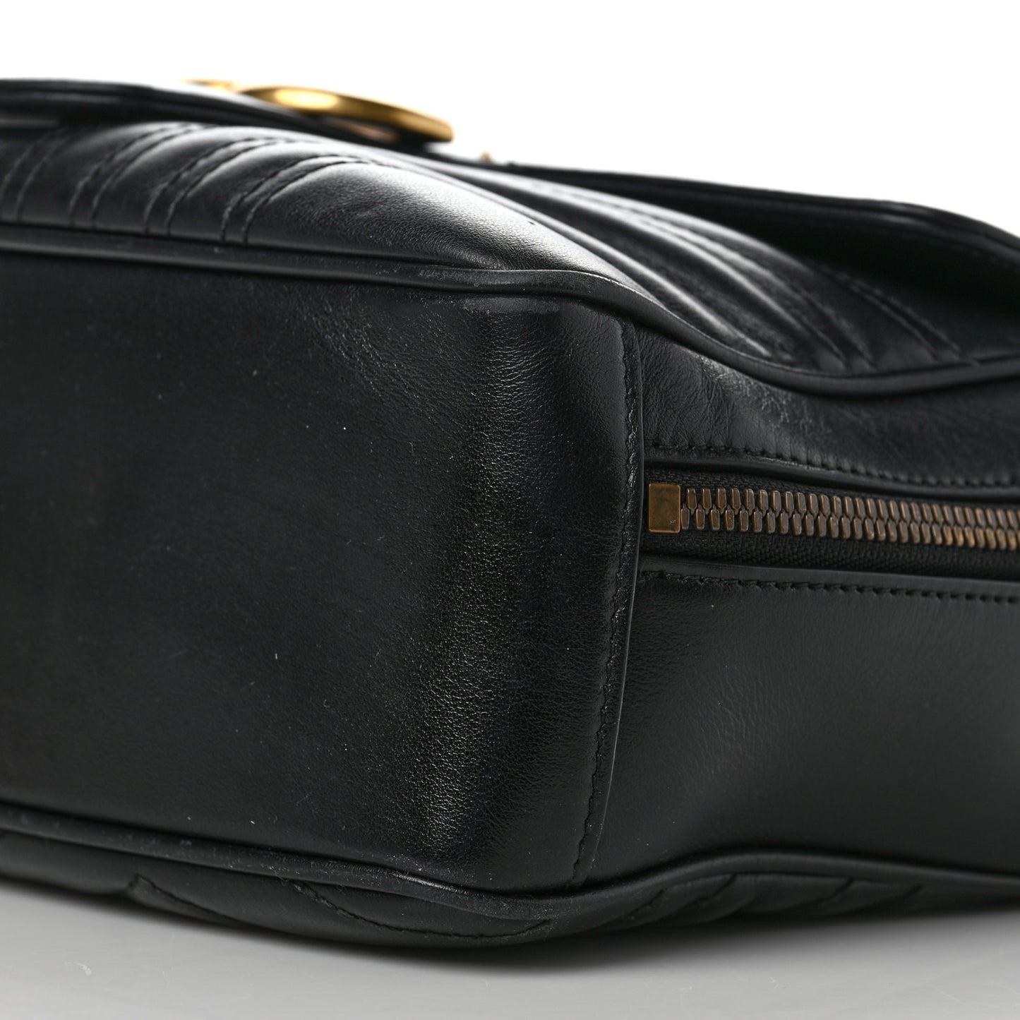 Calfskin Matelasse Sylvie Web Small GG Marmont Top Handle Shoulder Bag Black