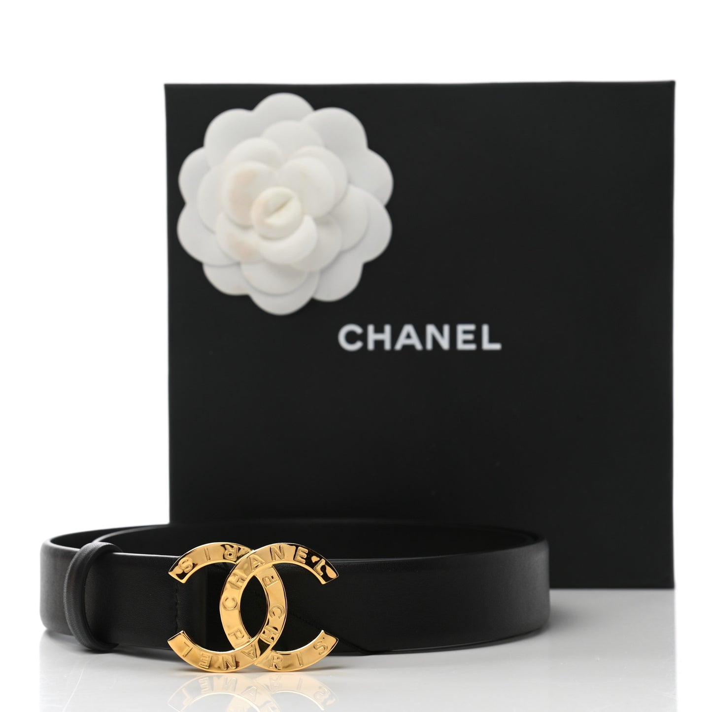 Calfskin Paris Button CC Belt 80 32 Black