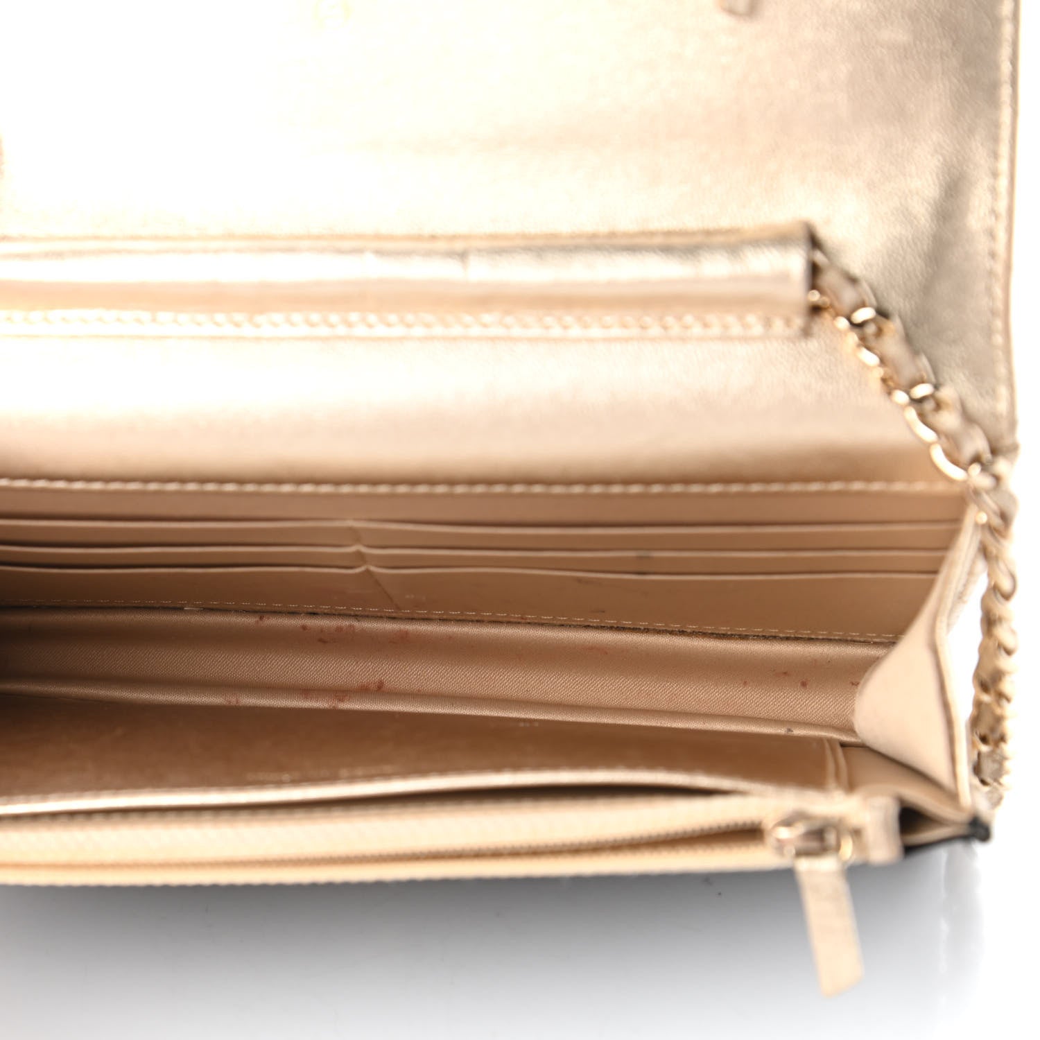 Chanel Satin Diamond Stitch Wallet On Chain WOC Black Gold 5 of 12