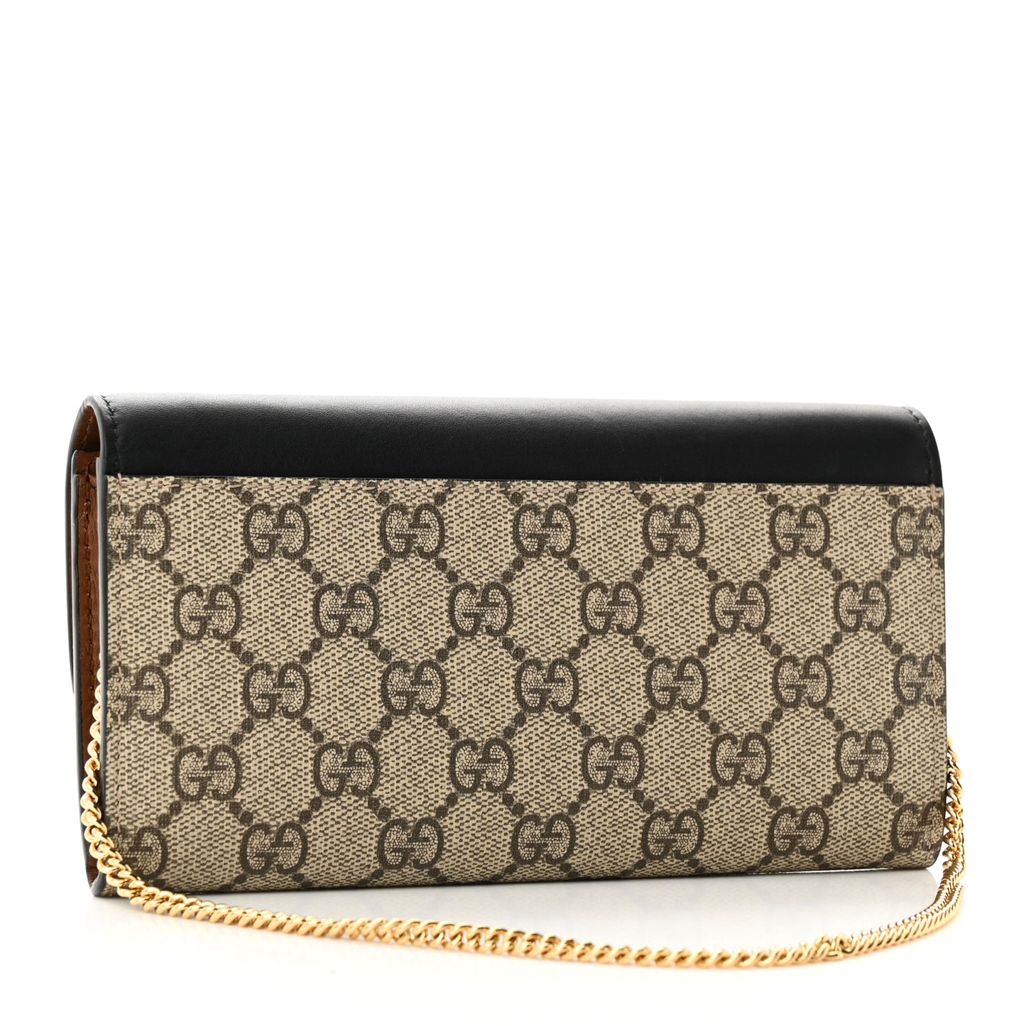 GG Supreme Monogram Moon Calfskin Padlock Continental Chain Wallet Beige Ebony Black