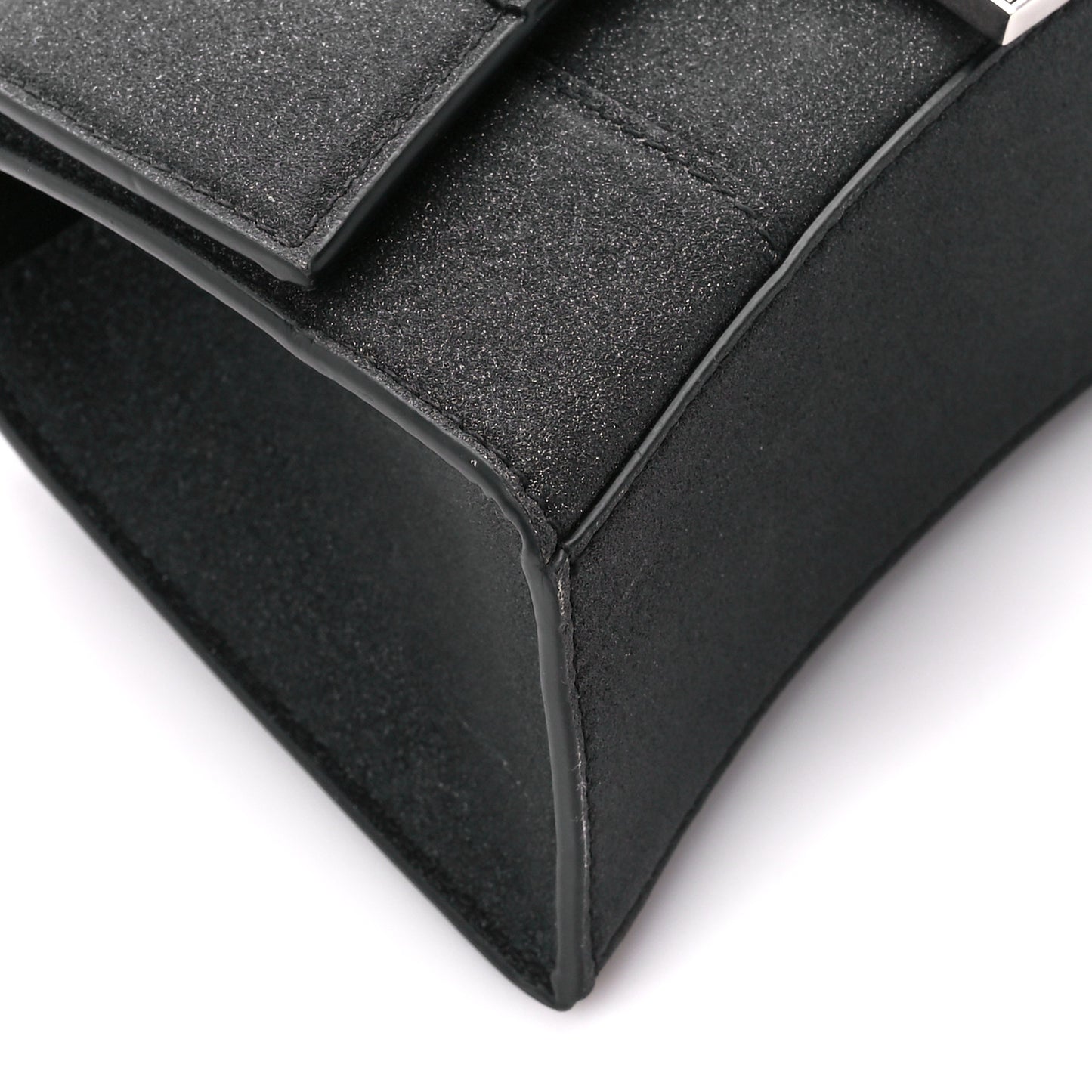 Glitter Fabric Hourglass Top Handle Bag XS Black