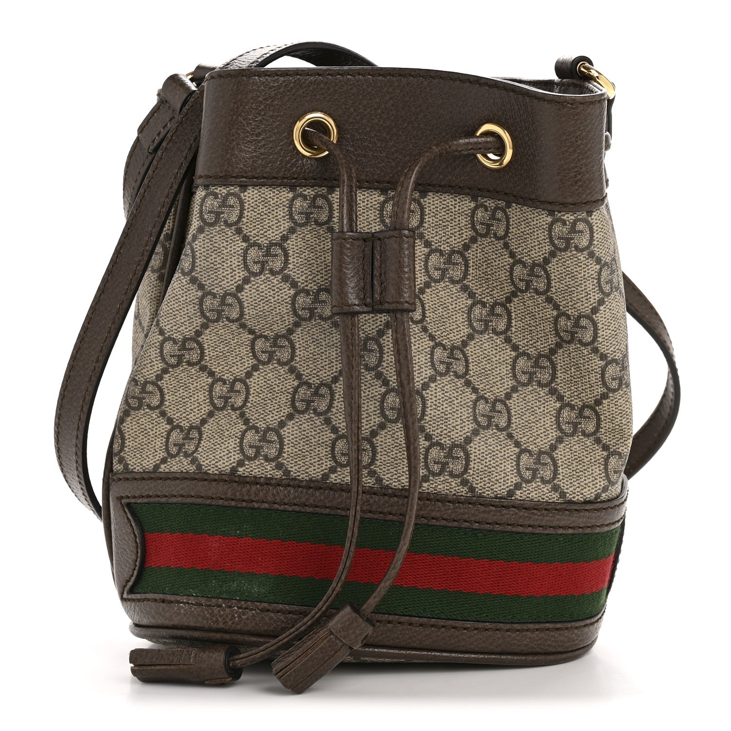 Gucci GG Supreme Monogram Web Mini Ophidia Bucket Bag Brown 1 of 11