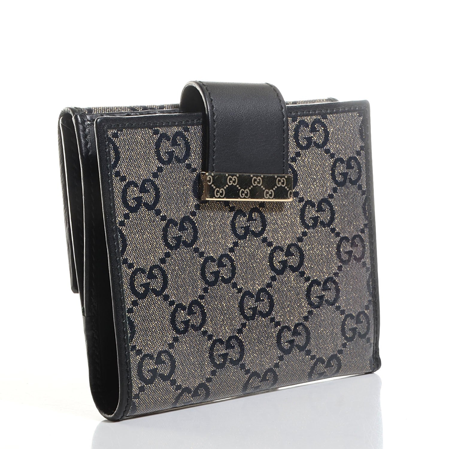 Gucci Crystal Monogram Icon Bar French Flap Wallet Navy 3 of 8