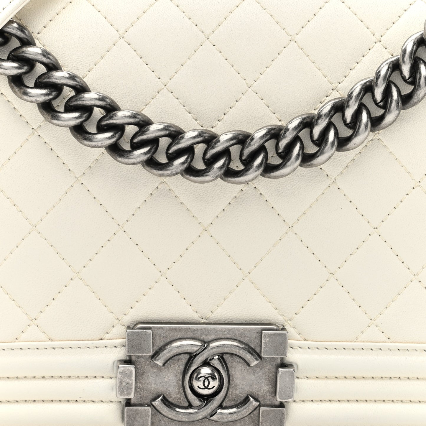 Calfskin Quilted Medium Boy Flap White