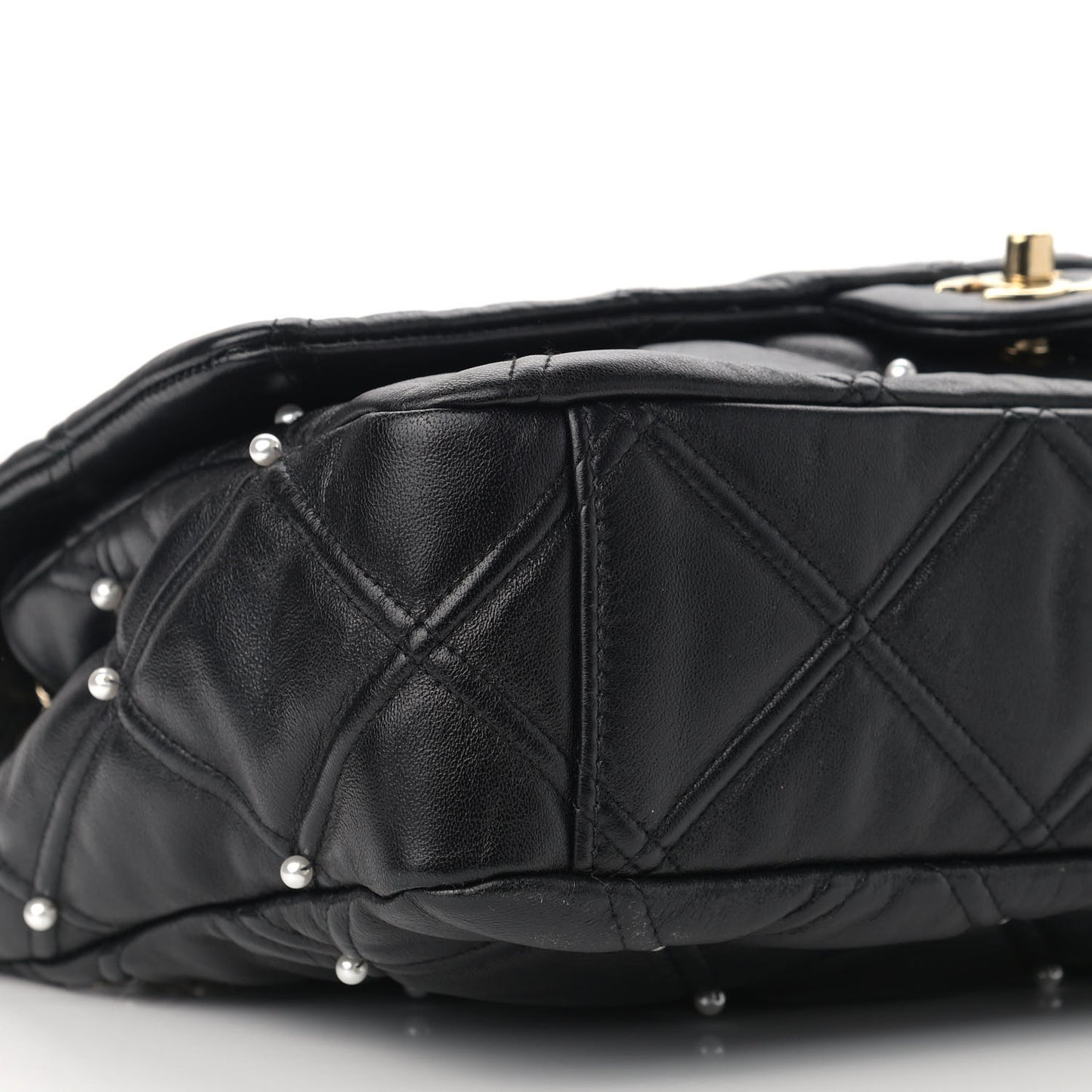 Lambskin Quilted Pearl Studded Flap Black