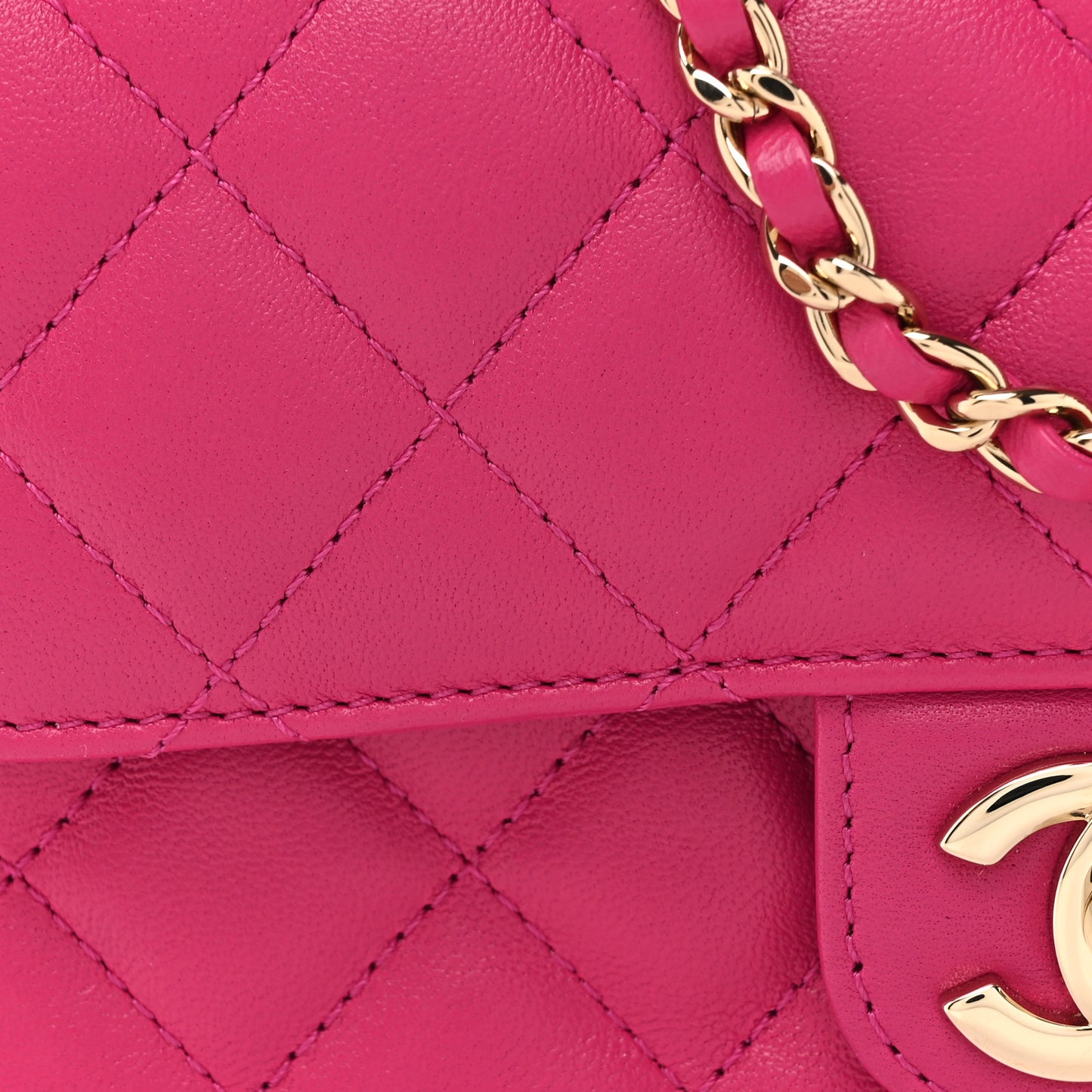 Lambskin Quilted Mini Crystal Top Handle Rectangular Flap Dark Pink