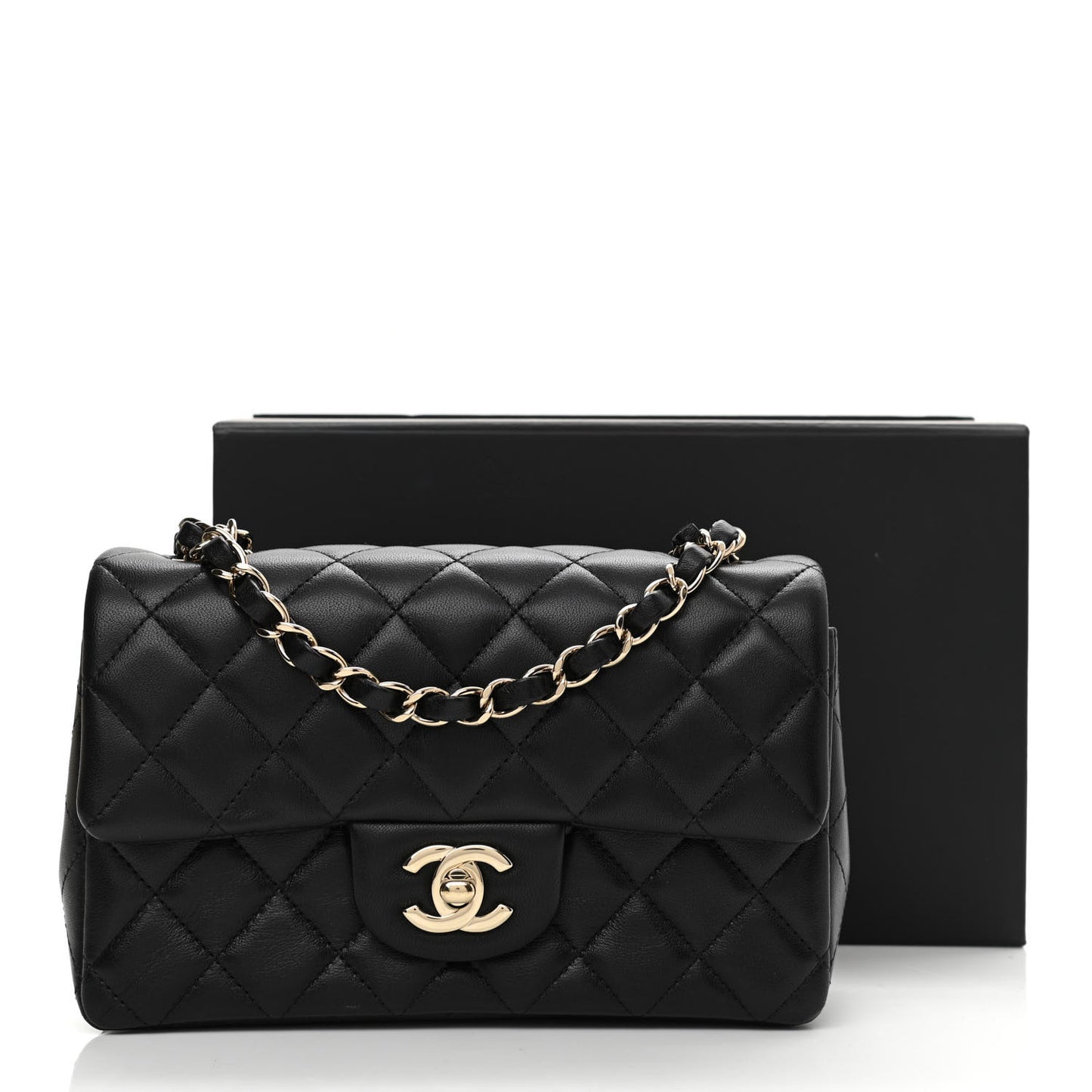 Lambskin Quilted Mini Rectangular Flap Black