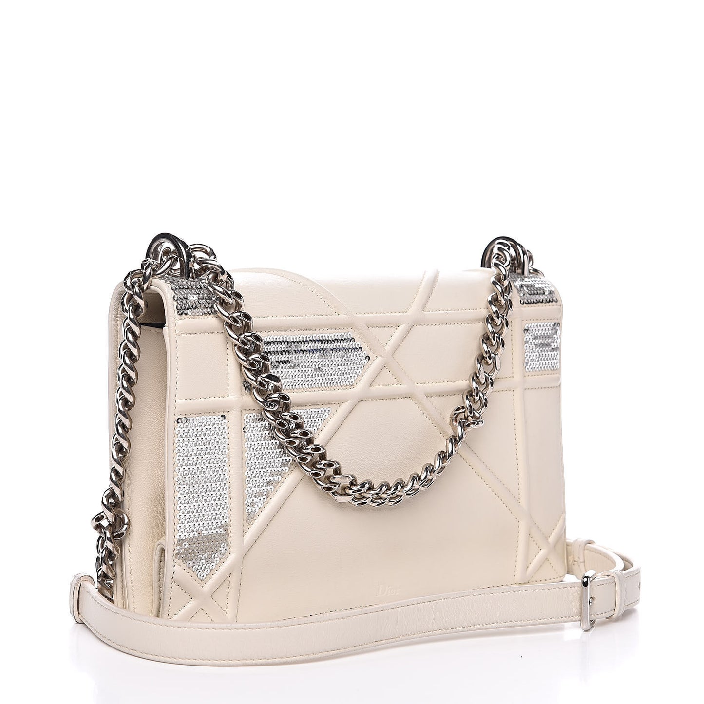 Lambskin Sequin Medium Diorama Flap Bag White