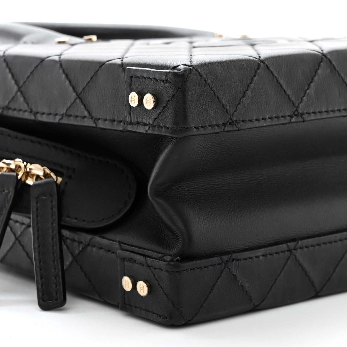 Calfskin Quilted Studded Square Vanity Case Black