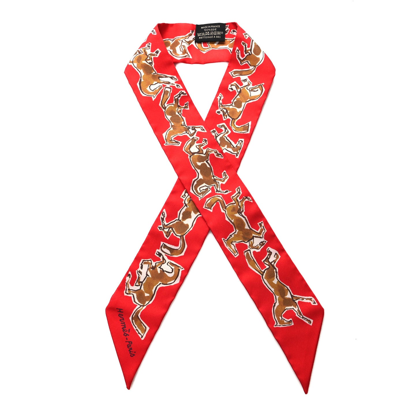 Silk Chevaux En Liberte Twilly Rouge Caramel White