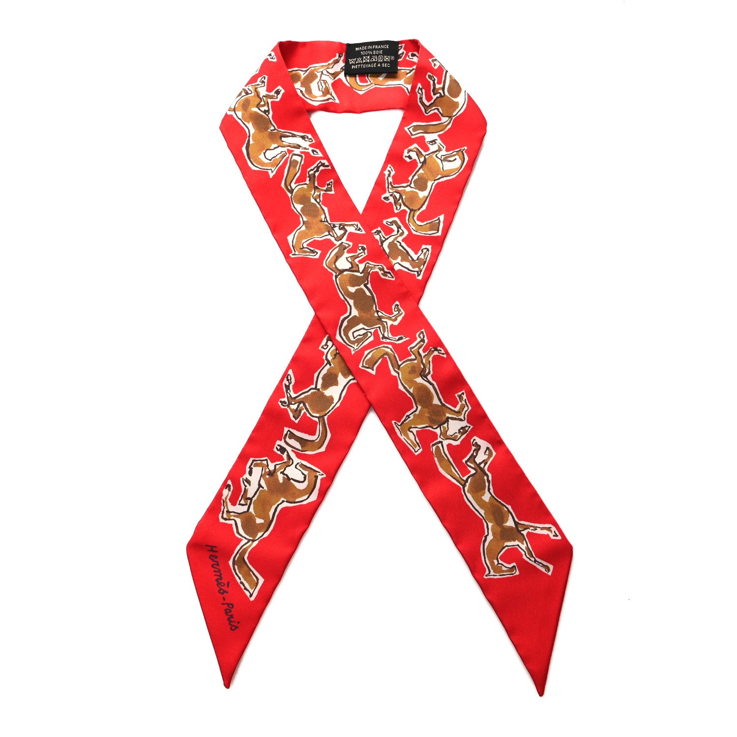 Hermes Silk Chevaux En Liberte Twilly Rouge Caramel White 1 of 4