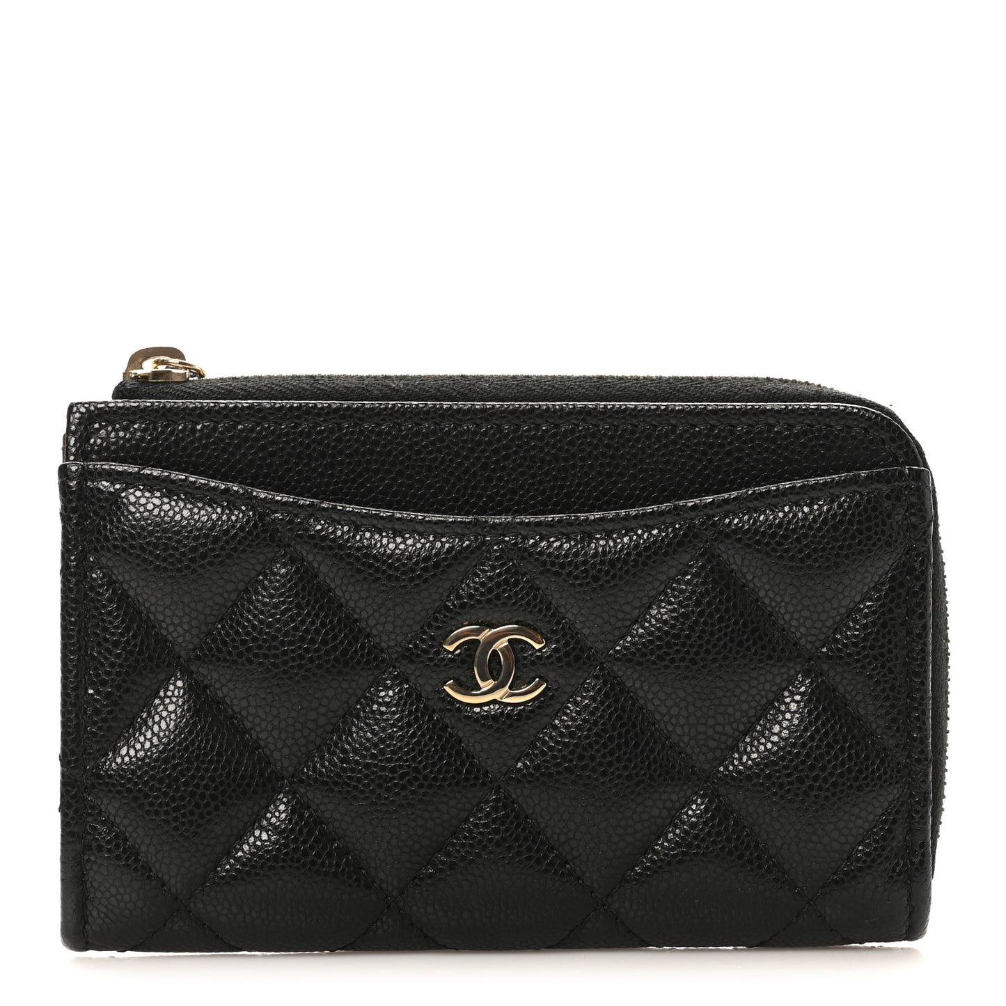 Caviar Quilted CC Zip Around Card Holder Black