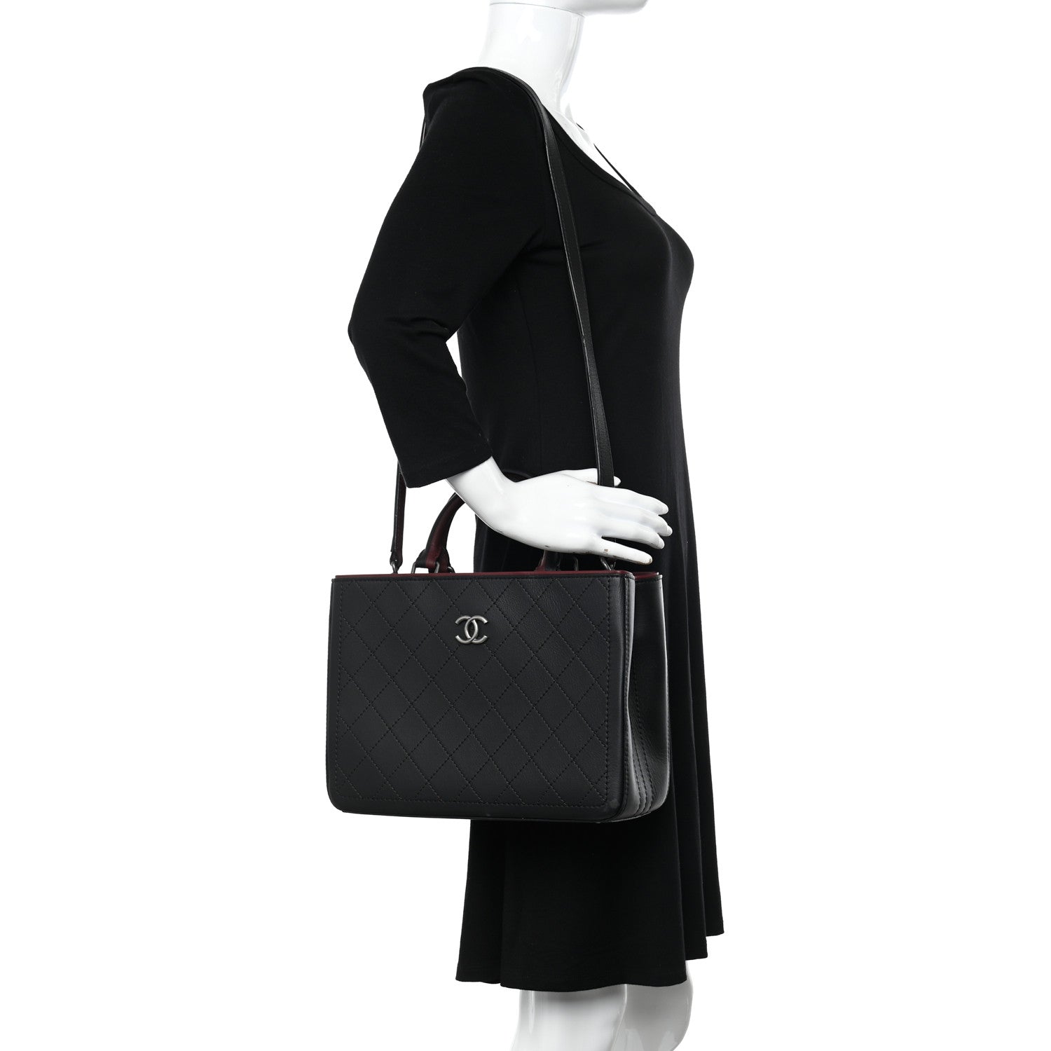 Chanel Bullskin Stitched Bi-Color Medium Shopping Tote Black 2 of 16