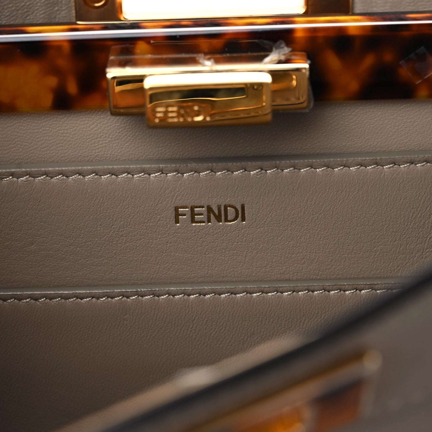 Fendi Vitello Seta Shiny Nappa Plexiglass Medium Peekaboo I SEE U Satchel Tortora 11 of 16