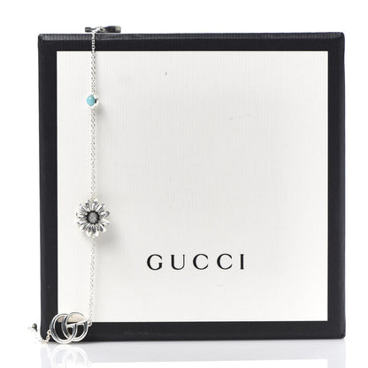 Gucci Sterling Silver Mother of Pearl Topaz GG Marmont Flower Station Necklace 5 of 5