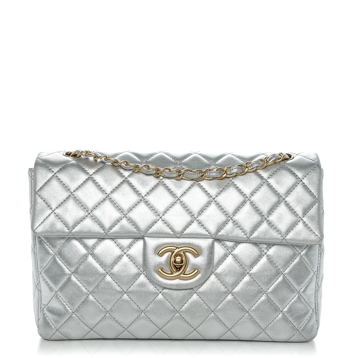 Chanel Metallic Lambskin Quilted Maxi Single Flap Silver 1 of 8