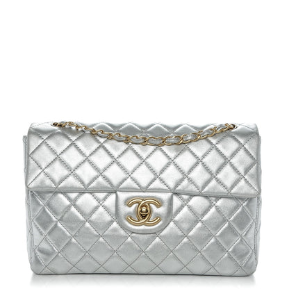 Chanel Metallic Lambskin Quilted Maxi Single Flap Silver 1 of 8